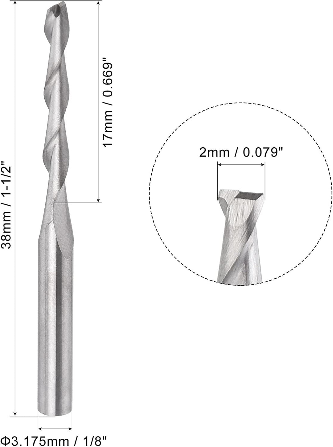sourcing map 2 Stück VHM Schaftfräser 2 mm, Klingenlänge 17 mm, CNC Fräser für Edelstahl, Verbundwer