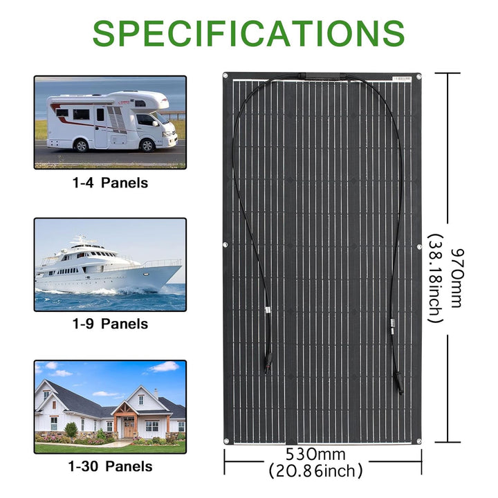 1000W 12V Flexibel Solarpanel 10x100W 18V ETFE Monokristallin Solarmodul für Batterien, Marine, Wohn