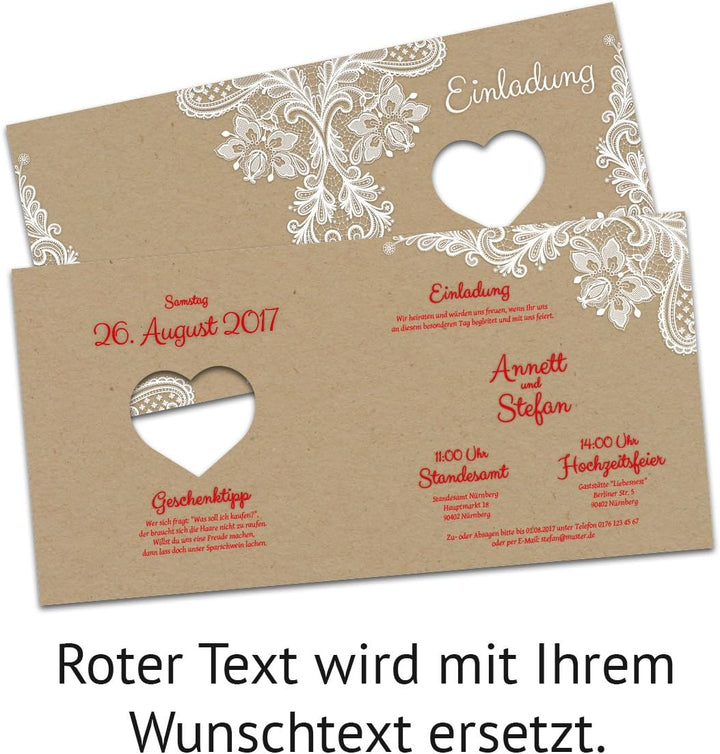 Kartenmachen.de Lasergeschnittene Hochzeit Einladungskarten - Rustikal Kraftpapier - Hochzeitskarten