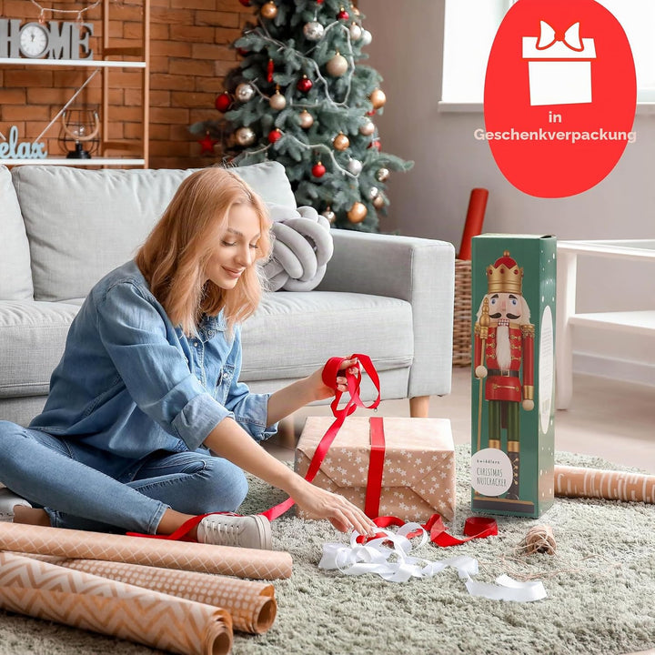 THE TWIDDLERS Grosse Weihnachten Nussknacker Holzfigur, XL 50cm - Klassische Weihnachtsdekoration