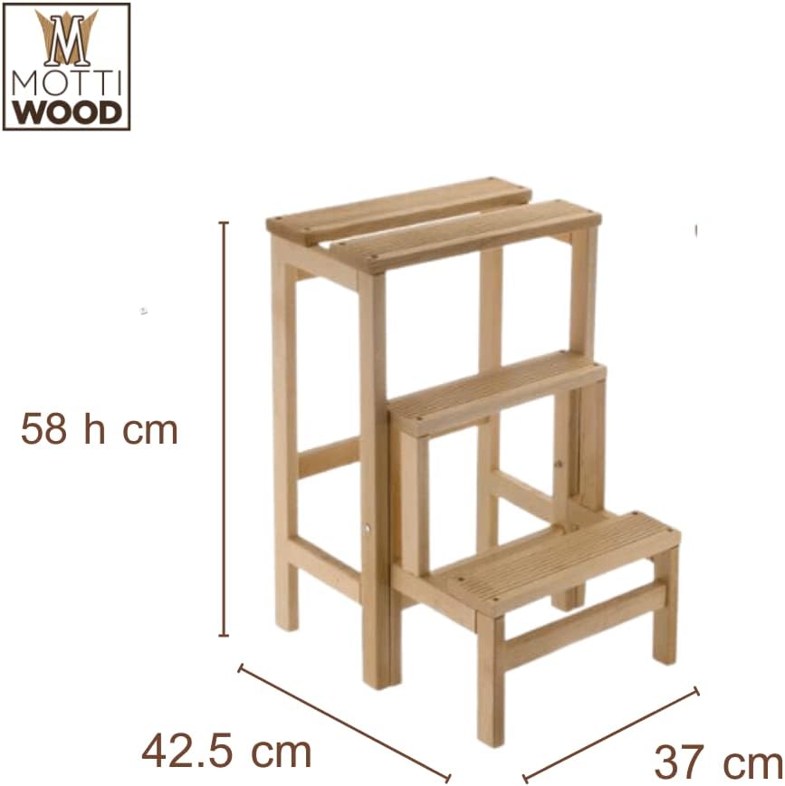 Treppenhocker mit Klappen, 3 Stufen, verschliessbar, rutschfest, platzsparend, Buchenholz, Masse: 37
