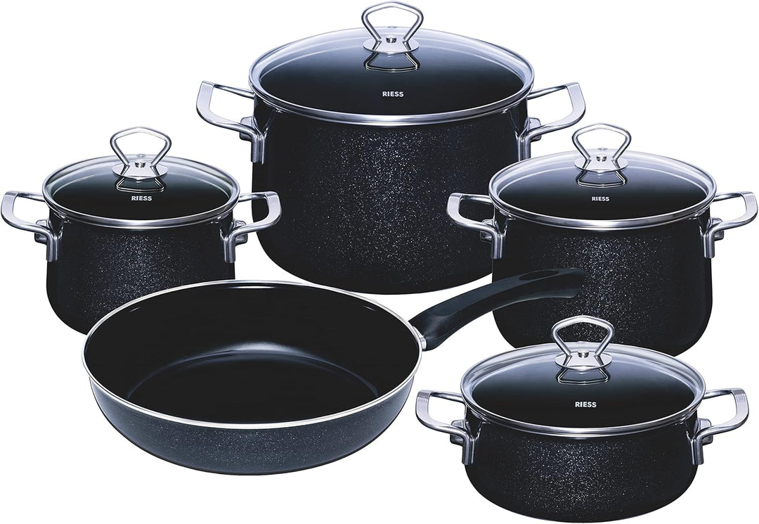 RIESS 0701-009 Fleischtopf mit Glasdeckel, Nouvelle- BLACK MAGIC EXTRA STARK, Durchmesser 16cm, Höhe