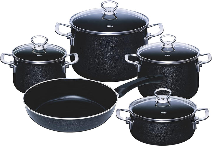 RIESS 0701-009 Fleischtopf mit Glasdeckel, Nouvelle- BLACK MAGIC EXTRA STARK, Durchmesser 16cm, Höhe