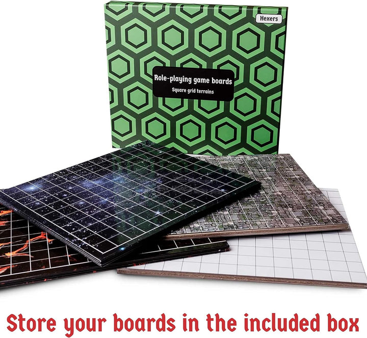 Hexers Role-Playing Game Board, Square Grid Terrains, 8 Different terrains, Dungeons and Dragons DND