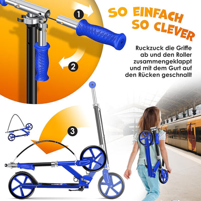 KESSER® Scooter Roller Kinderroller Cityroller Tretroller Kickroller Kickscooter Shark (Blue), Shark
