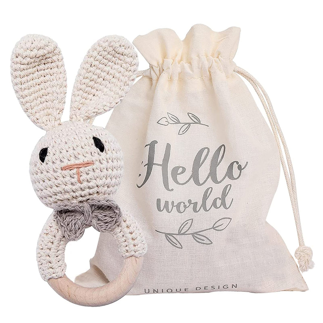 Youuys Babyrassel Gehäkelte Holz Häkeln Tiere Greifling Baby Holz Rassel Baby mit Sound Handmade Ras