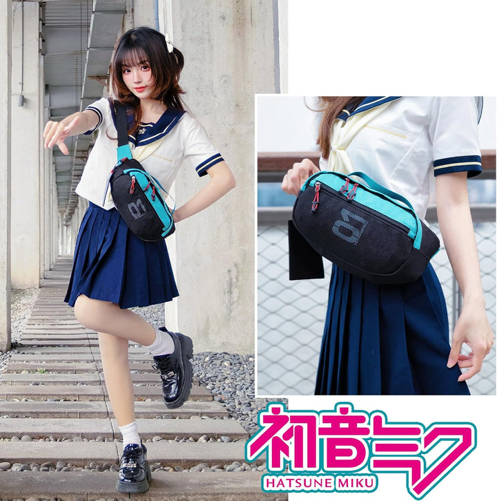 FIREFIRST x Hatsune Miku &amp; Kagamine Rin/Len Schultertaschen Mode-Hüfttaschen Grün W33×H16×D10 (cm),