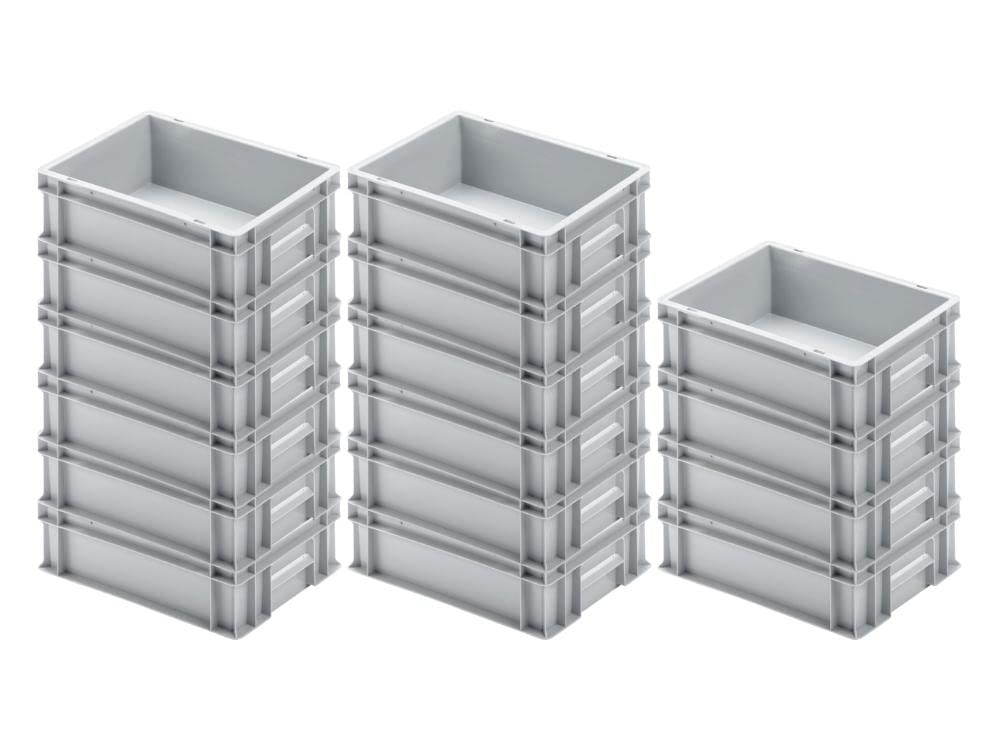 SuperSparSet 16x Eurobehälter mit geschlossenem Griff | HxBxT 12x30x40cm | 11 Liter | Grau | Eurobox