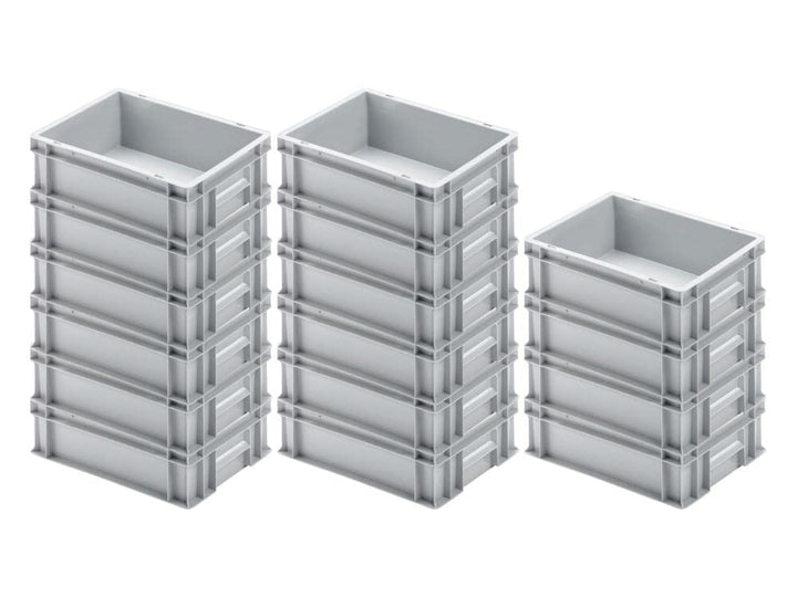 SuperSparSet 16x Eurobehälter mit geschlossenem Griff | HxBxT 12x30x40cm | 11 Liter | Grau | Eurobox