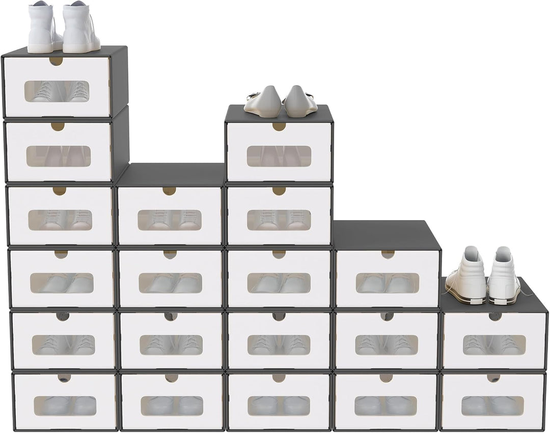 UISEBRT 10er Boxen-Set,Schuhboxen Stapelbar,Aufbewahrungsbox Schubladen mit Transparentes Sichtfenst