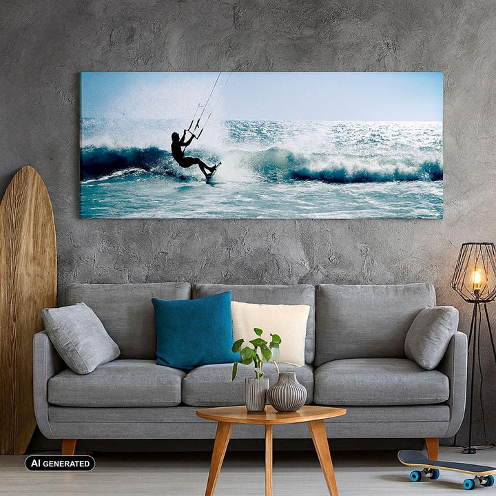 Panorama Bilder auf Leinwand 100x40cm Leinwandbild Drachen-Surfen Wasser Ozean Gross Wanddeko Bild S