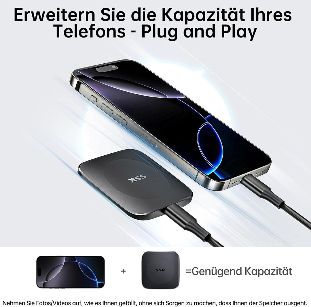 SSK Portable Externe SSD 256GB, 550 MB/s, Externe Festplatte USB C/A Kabel | USB-C/A Kabel, schnelle