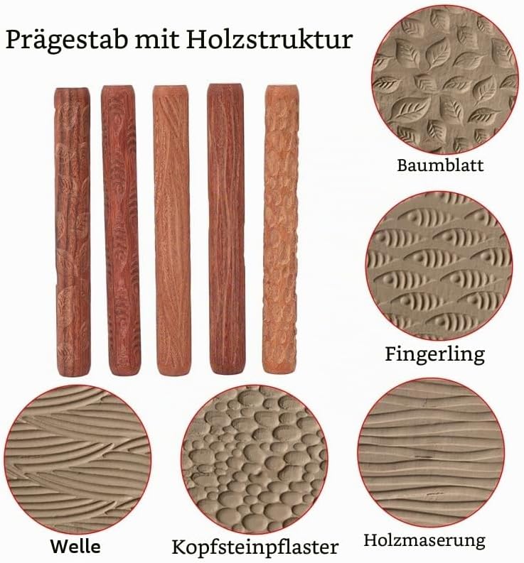 Tiamu 5 Stück -Tonroller, Töpferton Walzen Se, Ton Stempel, Töpfereimuster-Roller, Geprägte Nudelhöl