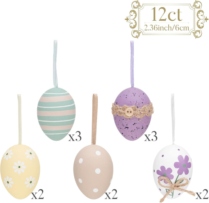 Valery Madelyn 12er Ostereier zum Aufhängen für Osterdeko,6cm Modern Plastikeier für Ostern Deko,Vio