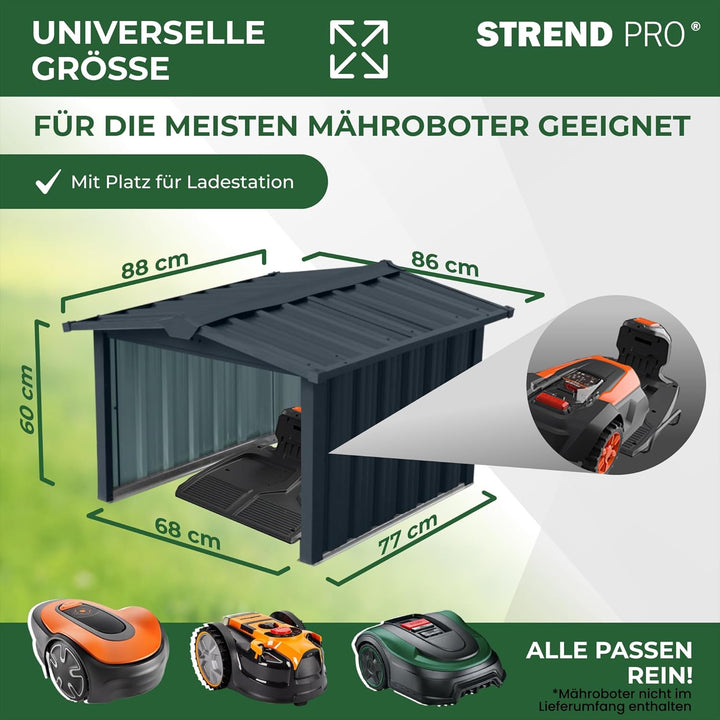STREND PRO Mähroboter Garage Metall Anthrazit 86x88x60 cm | WETTERFEST | UV-beständig | Unterstand |
