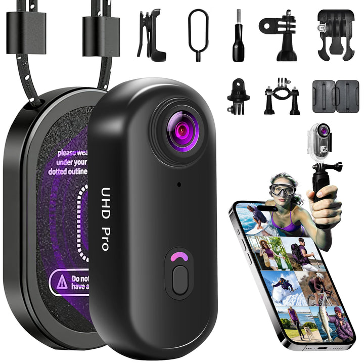 Mini Action Cam 4K, Tragbare Bodycam Körperkamera WiFi, POV Kamera Vlogging Camera Wasserdicht 30M,