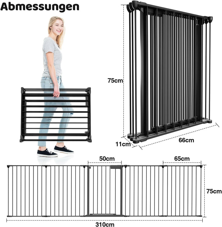 Ikodm Kaminschutzgitter mit Tür 310cm Metall Ofenschutzgitter Laufgitter Laufstall Absperrgitter Tie