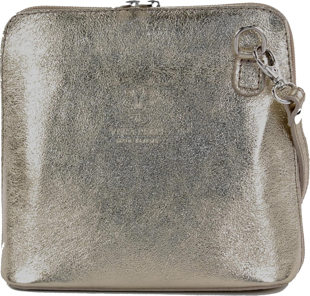 modamoda de - T94 - ital kleine Umhängetasche aus Glattleder Altgold-metallic, Altgold-metallic