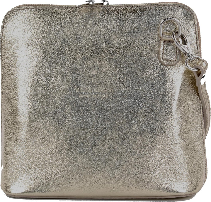 modamoda de - T94 - ital kleine Umhängetasche aus Glattleder Altgold-metallic, Altgold-metallic