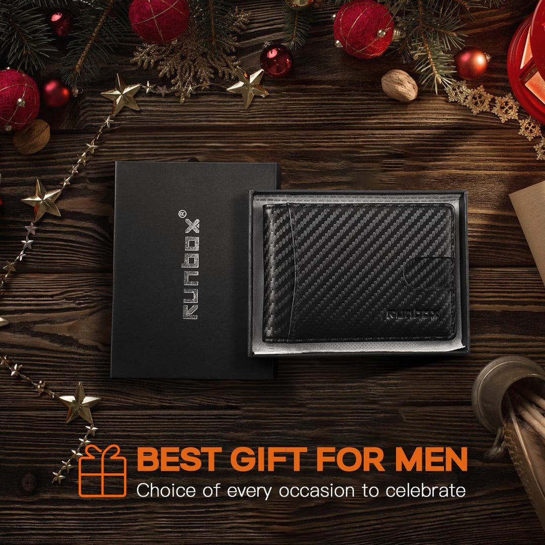 RUNBOX Top Layer Echtes Rindsleder Geldbörse für Herren Slim Mens Wallet-Money Clip RFID Wallet-Gift