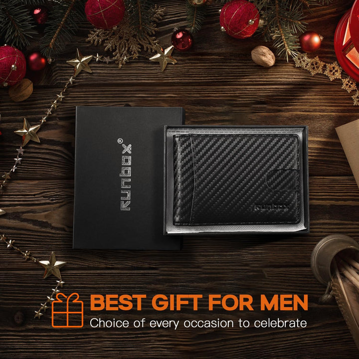 RUNBOX Top Layer Echtes Rindsleder Geldbörse für Herren Slim Mens Wallet-Money Clip RFID Wallet-Gift