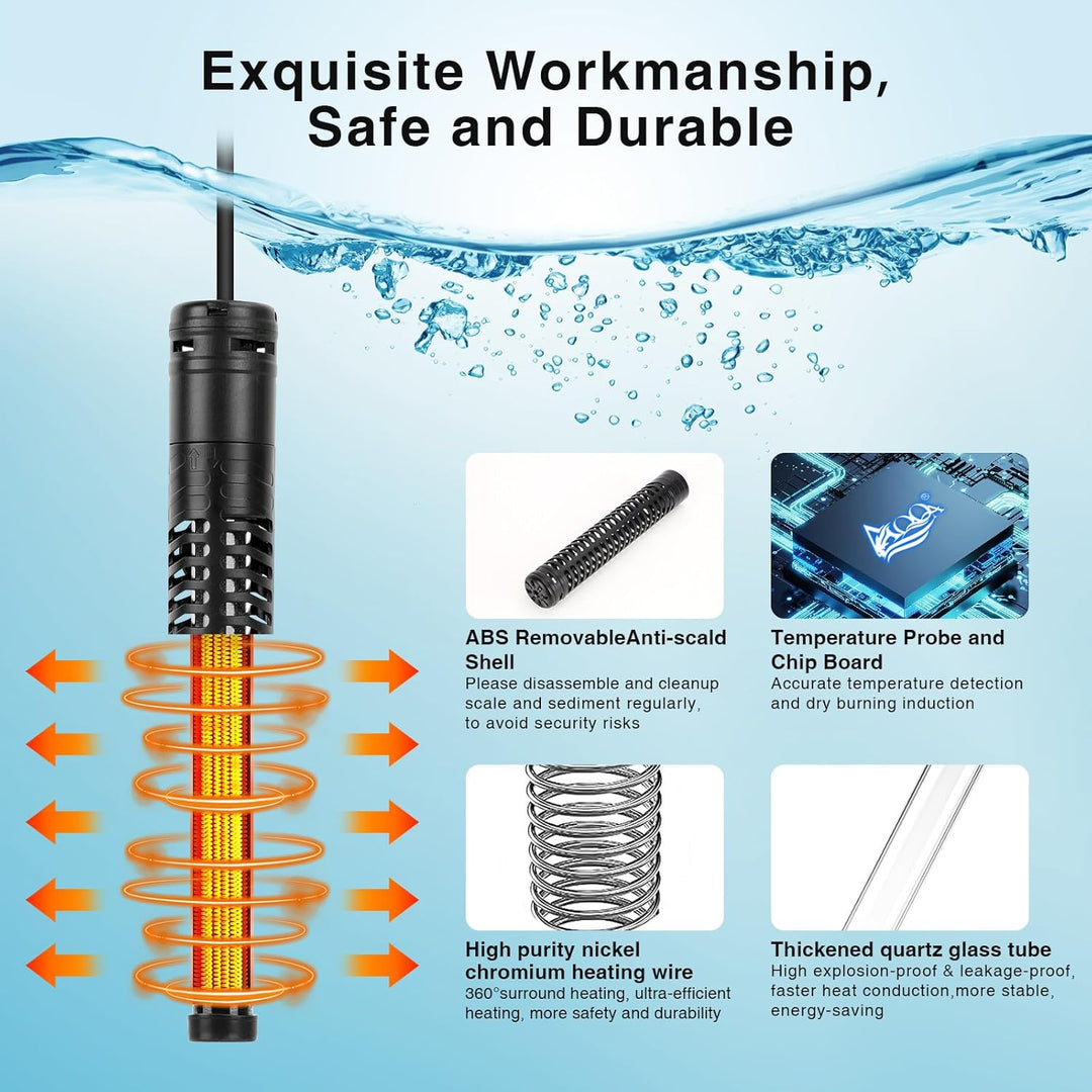 AQQA Aquarium Heizung, 300W/500W/800W/1000W/1200W Tauchheizung für Aquarien mit LED-Digitalanzeige &