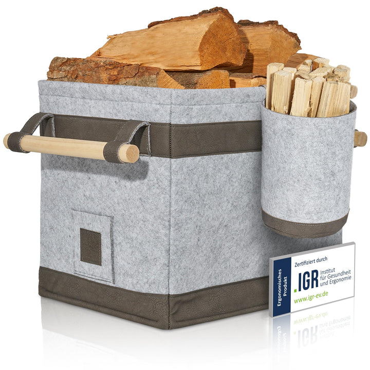 OAKAGE® Holzkorb für Kaminholz Gross mit Zündholzkorb [Schmutzabweisendes Innenfutter und Lederboden