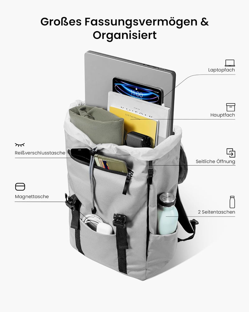 tomtoc Laptop Rucksack für Damen Herren, Vintage Tagesrucksack Daypack Casual Backpack mit 22 Liter