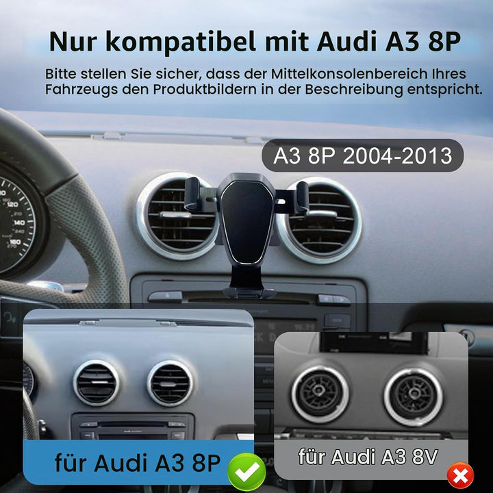 Handyhalterung für Audi A3 8P 2004-2013, Kfz-Handyladestationen Handy Halter Gravity Auto Lock Stabi