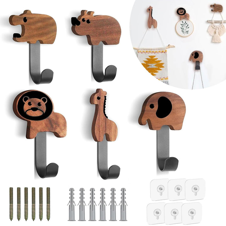 5 Stück Holzkleiderhaken für Kinder, Kleiderhaken Kinder Holz, Kleiderhaken kindergarderobe, Tierfor