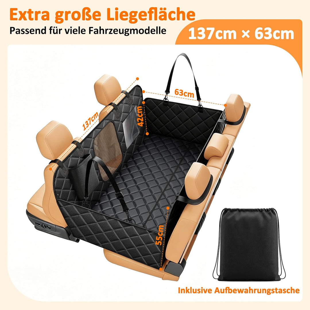 Hundedecke Auto Rückbank mit Hartboden, 137 x 63cm, Hunde Autositz Rückbank für grosse Hunde, stabil
