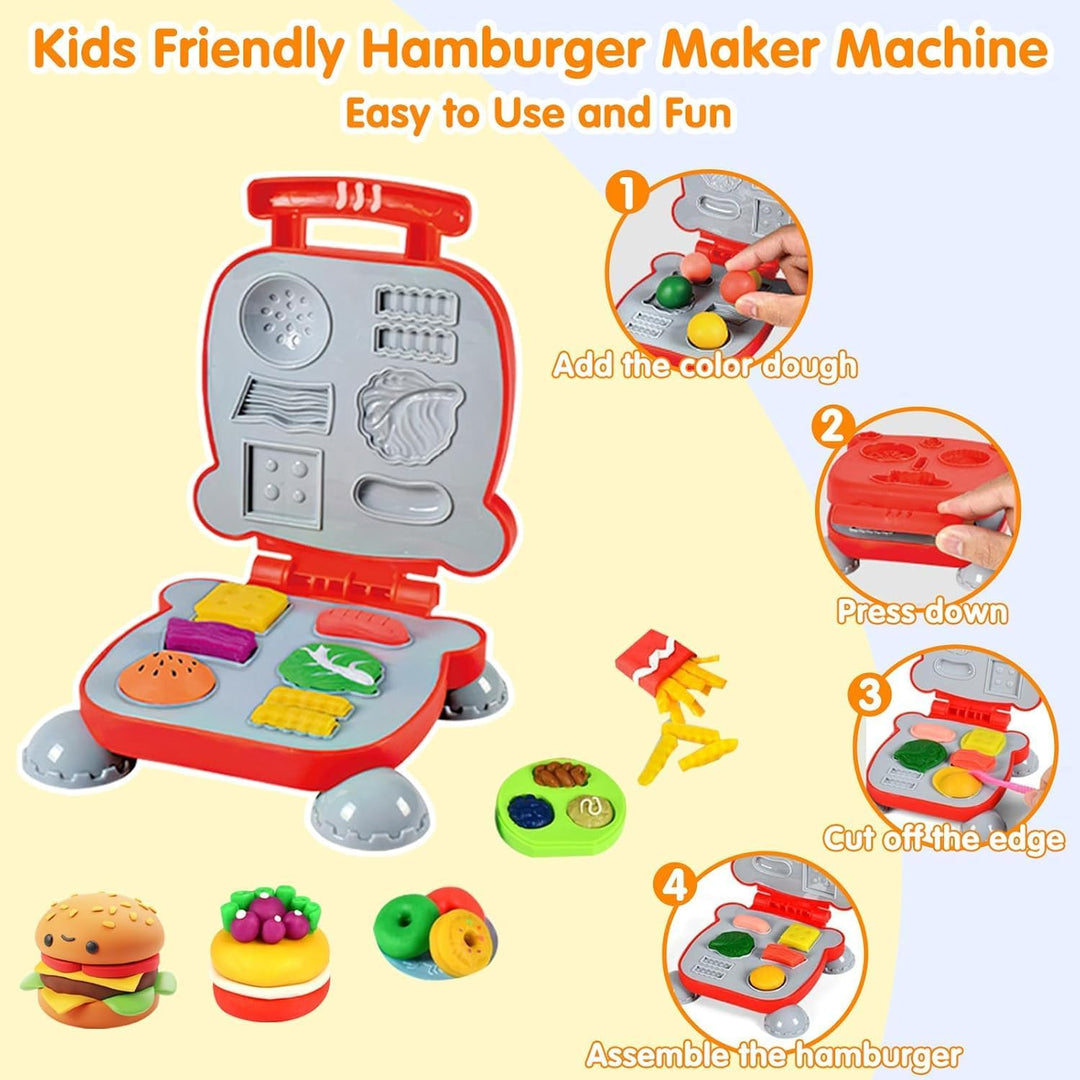 51 Stück Knete Dough Set für Kinder,Kitchen Creations Nudelmaschine Spielset Burger Eiscreme, Knetwe