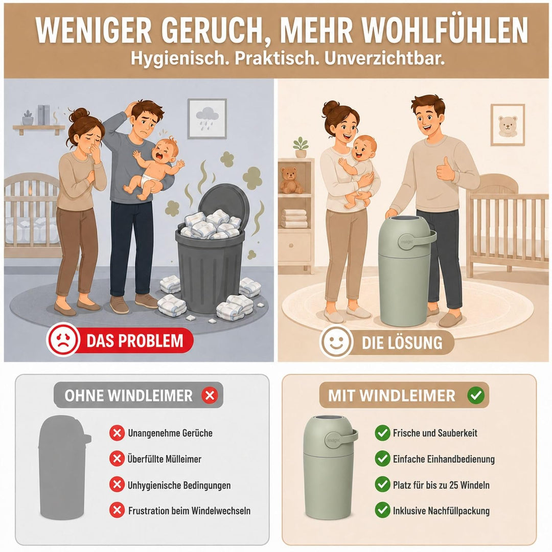 Set Magic Windeleimer Majestic &amp; Windel Blaubär | Diaper Keeper 12L mit Geruchsstop-System | bis zu
