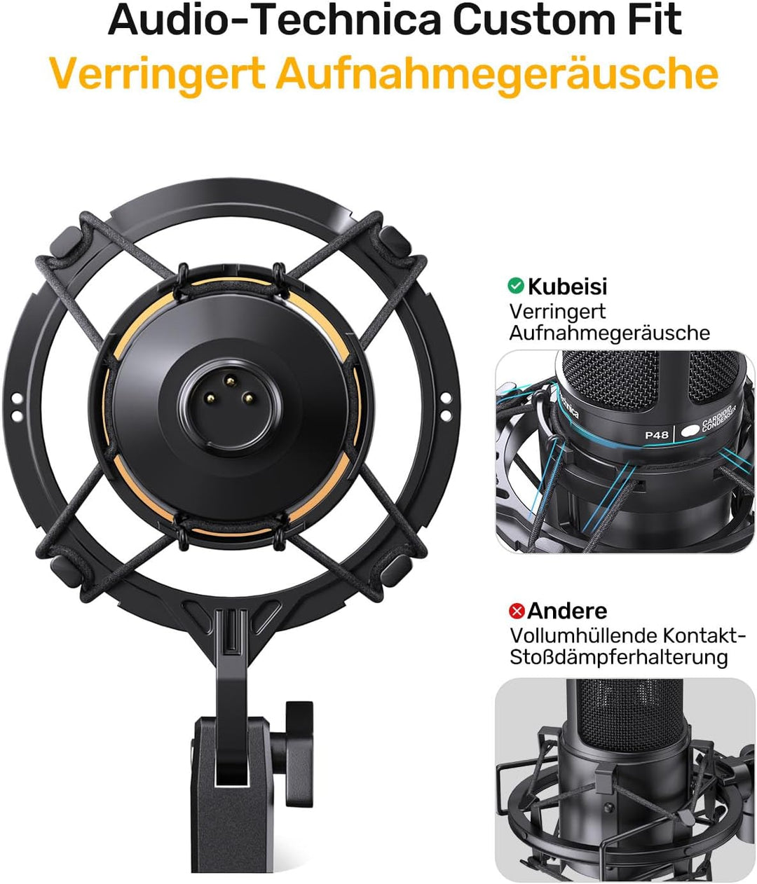 AT2020 Mikrofonspinne, Kompatibel mit Audio-Technica AT2020USB+, AT2035 & ATR2050, Mikrofon-Stossdäm