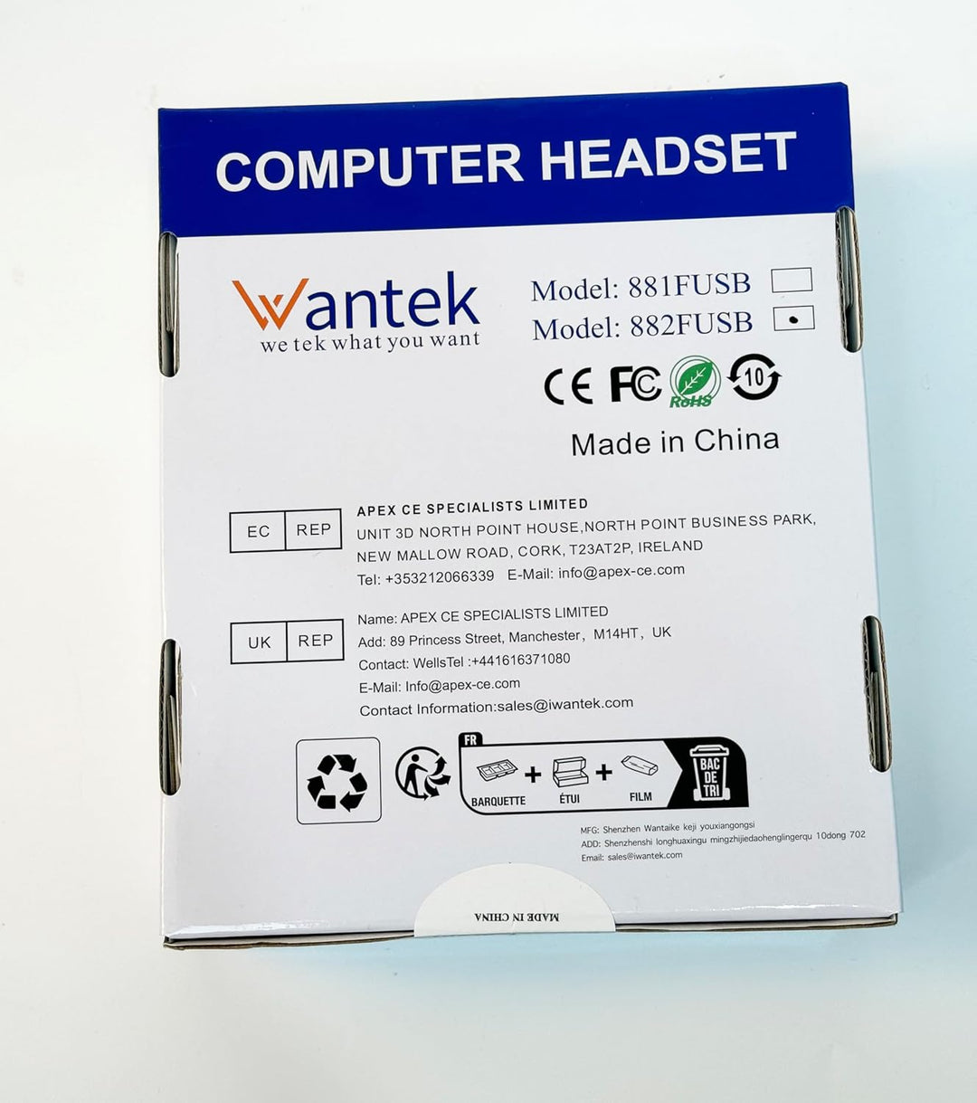 Wantek 881F Headset Mono mit Mikrofon Noise Cancelling und USB A 3,5mm Stecker Typ C auf A Adapter f