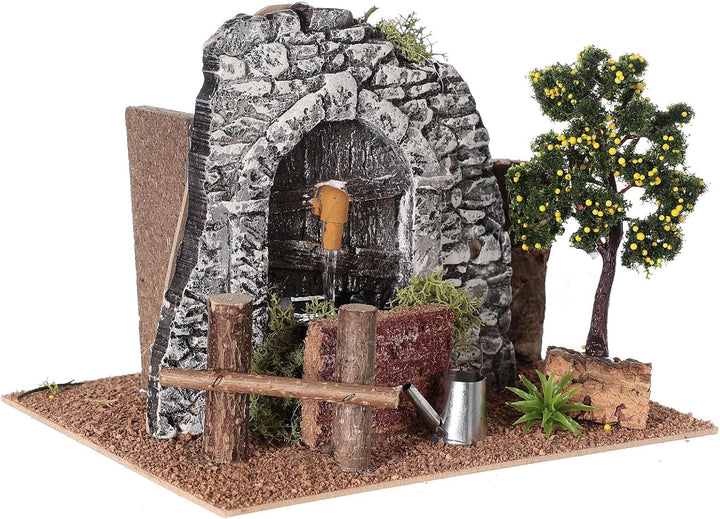 Holyart Brunnen aus Gips mit Baum für Krippe, 20x15x15 cm