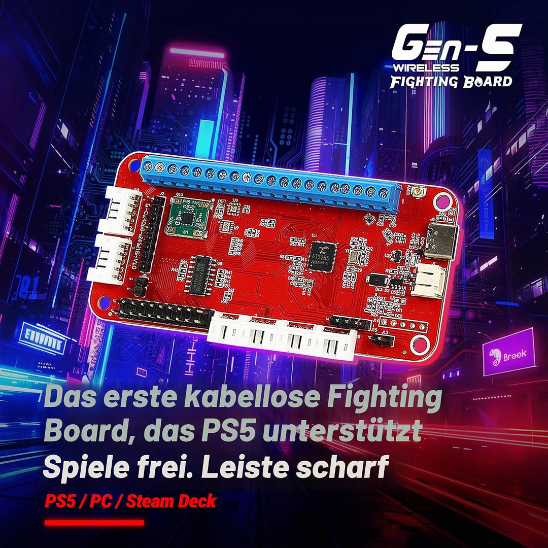 Brook Gaming Gen5W Fighting Board – Kabellose kompatible Controller-Platine für P5, PC & Steam Deck