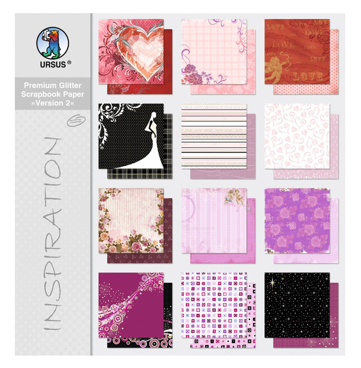Ursus 70360099 - Premium Glitter Scrapbook paper Block, Version 2, ca. 30,5 x 30,5 cm, 190 g/qm, 12
