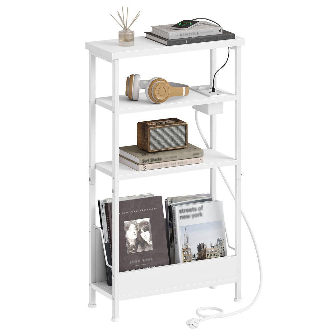 Hzuaneri Beistelltisch Schmal, 4-Stufiger Beistelltisch Couch mit Zeitschriftenhalter und Ladesteckd