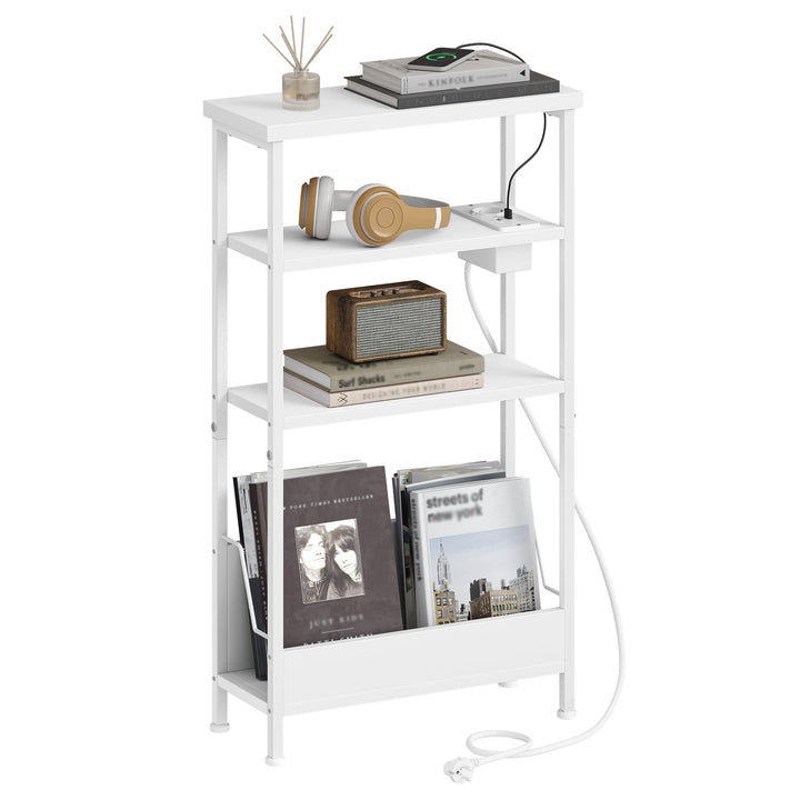 Hzuaneri Beistelltisch Schmal, 4-Stufiger Beistelltisch Couch mit Zeitschriftenhalter und Ladesteckd