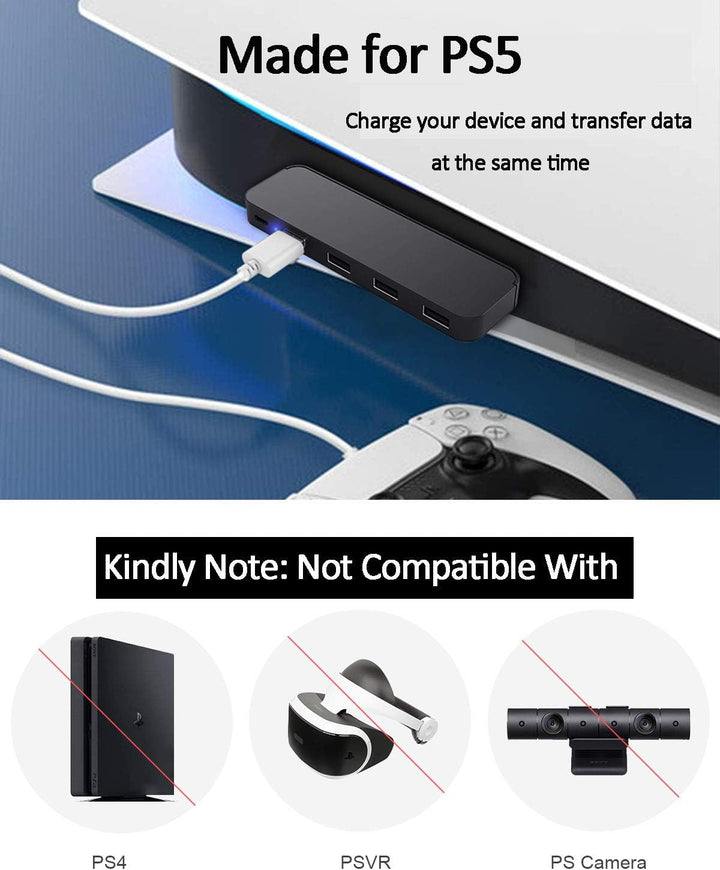USB-Hub mit 5 Anschlüssen für PS5 - Tendak Hochgeschwindigkeits USB Erweiterungs Adapter Kompatibel