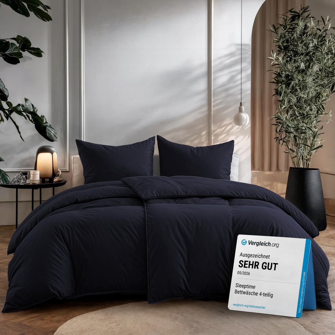 Sleeptime 100% Baumwolle Bettwäsche 200cm x 200cm Navy Blau - weich &amp; bügelfrei Bettbezüge mit Reiss