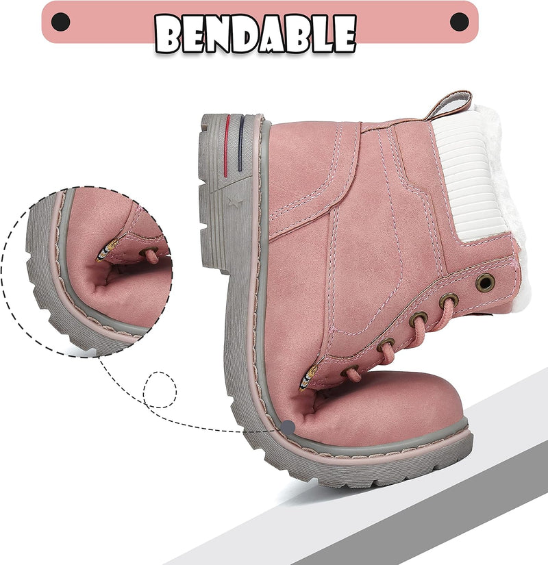 Mishansha Kinder Schnürstiefel Warme Gefüttert Winterschuhe für Jungen Mädchen Gr.24-38 32 EU Rosa,