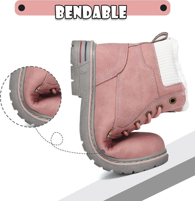 Mishansha Kinder Schnürstiefel Warme Gefüttert Winterschuhe für Jungen Mädchen Gr.24-38 33 EU Rosa,