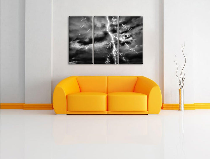 Pixxprint Blitz am Gewitterhimmel als Leinwandbild/Grösse: 3 Teilig (120x80) cm/Wandbild/Kunstdruck/