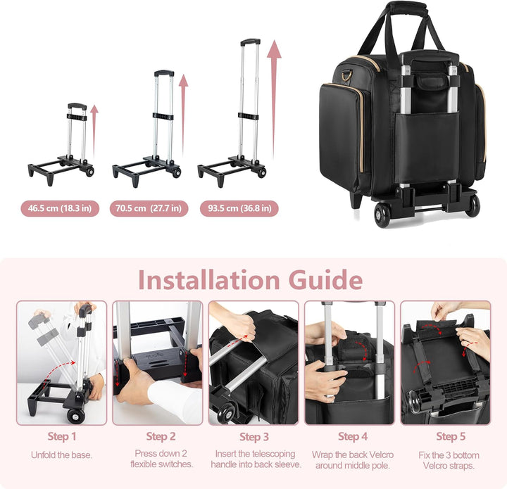 Rollbare Make-up Tasche mit 4 Einzelnen Koffern, professioneller Makeup Koffer mit Rollen Reisetasch