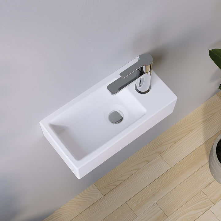 Waschbecken Keramik Waschtisch Hängewaschbecken klein Handwaschbecken Weiss Eckig 40 x 20 cm Badezim