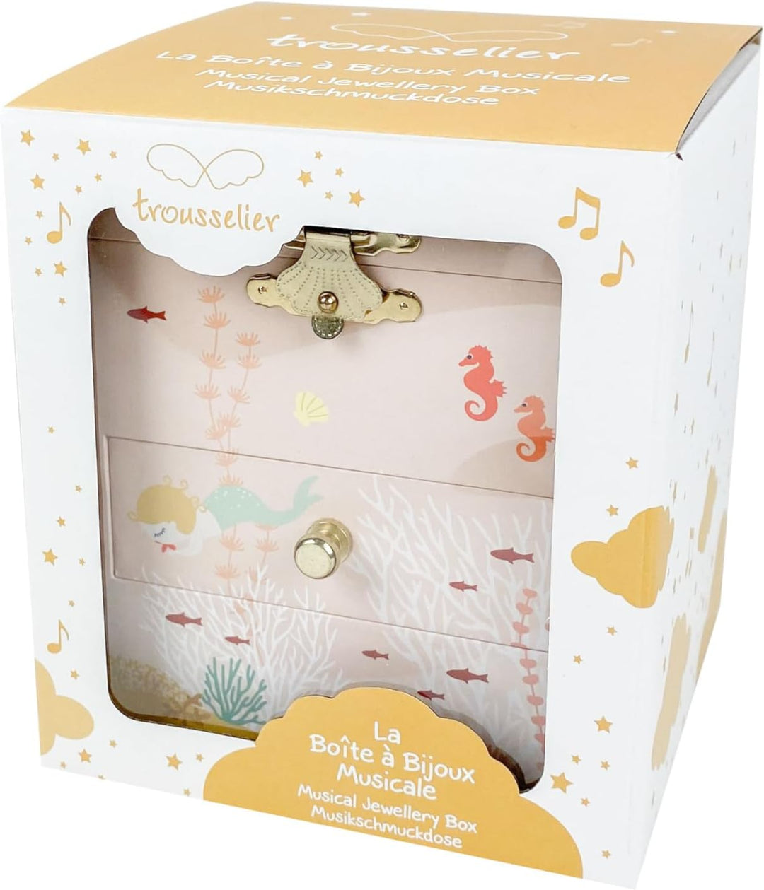 Trousselier 6260200 Schmuckbox für Kinder, Meerjungfrau, rosa Schmuckkästchen mit Musik und Schublad