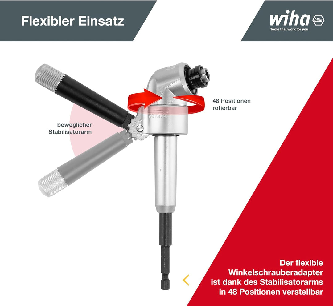 Wiha Hochleistungs-Winkelschrauber mit Schnellwechselhalter mit um 105° abgewinkeltem Kopf, 1/4 mm,