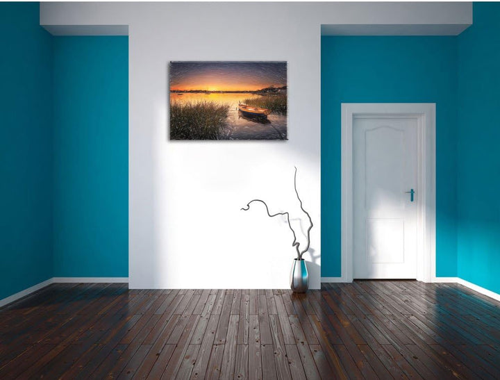 Pixxprint Segelschiffe an der Küste im Sonnenuntergang Kunst Buntstift Effekt, Format: 100x70 auf Le